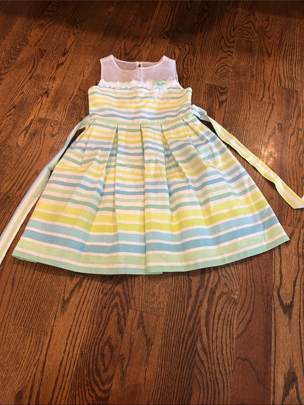 Bonnie Jean Pastel Stripe Party Dress in Yellow, Blue, Green, White